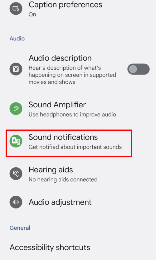 Tap Settings, then Accessibility, then Sound notifications